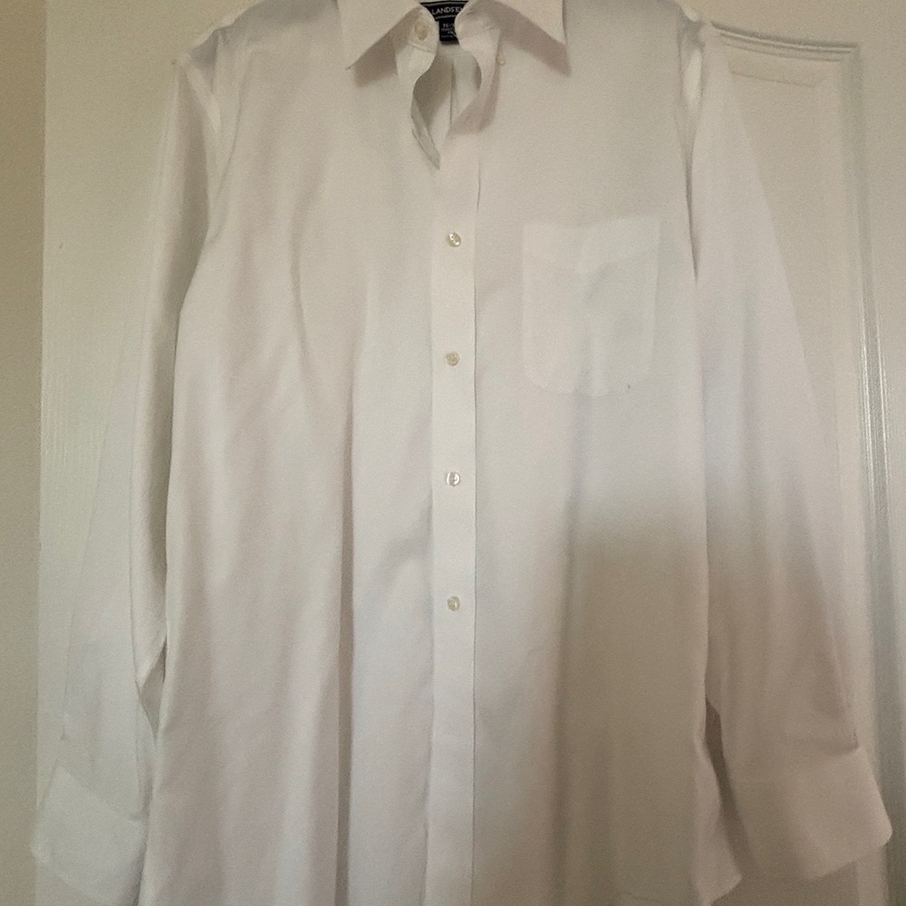 Men’s Lands' End White Dress Shirt Classic Button-Down Style